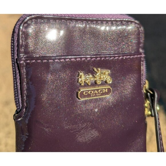 Coach Patent Leather Small Vertical Wristlet Pouch Wallet Purple - Picture 9 of 10